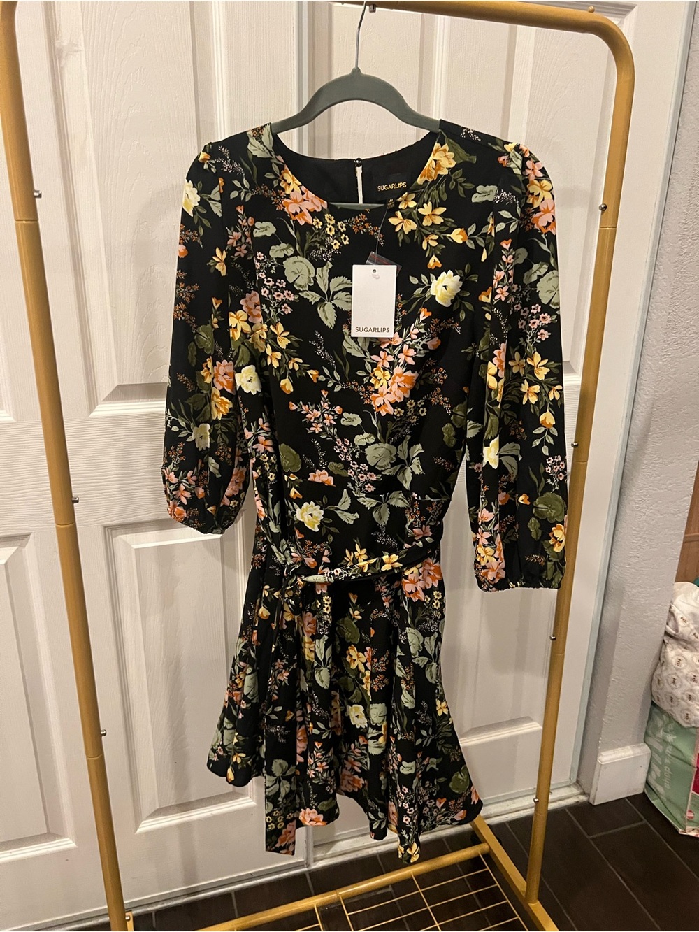 Knee length dress flower print very flattering for all body types.